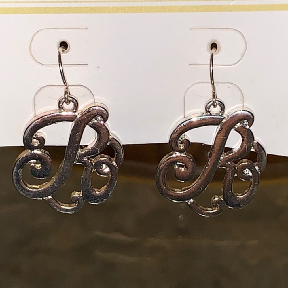 Silver Monogram Initial “R” Earrings - image 3